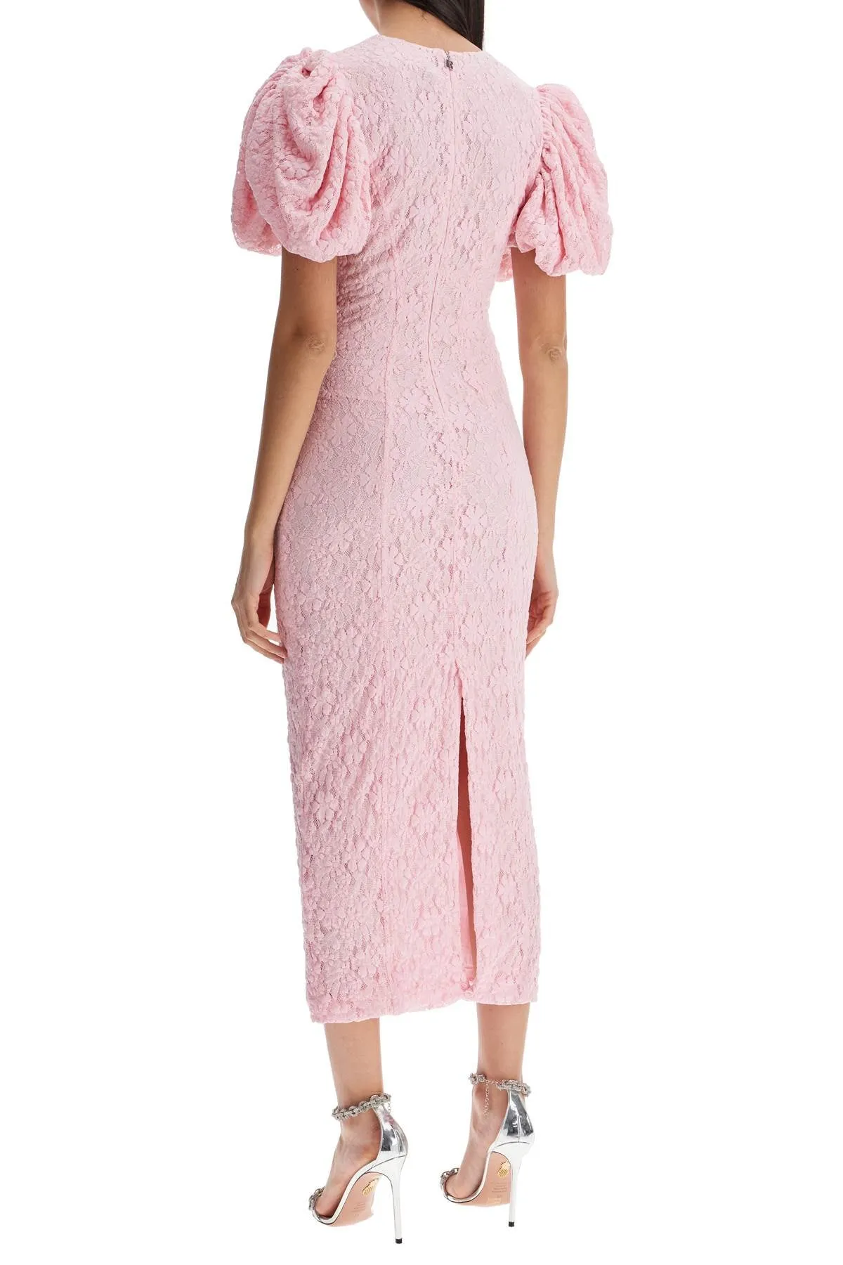 pink floral midi dress with puff sleeves in mixed materials 1141461011 FAIRY TALE