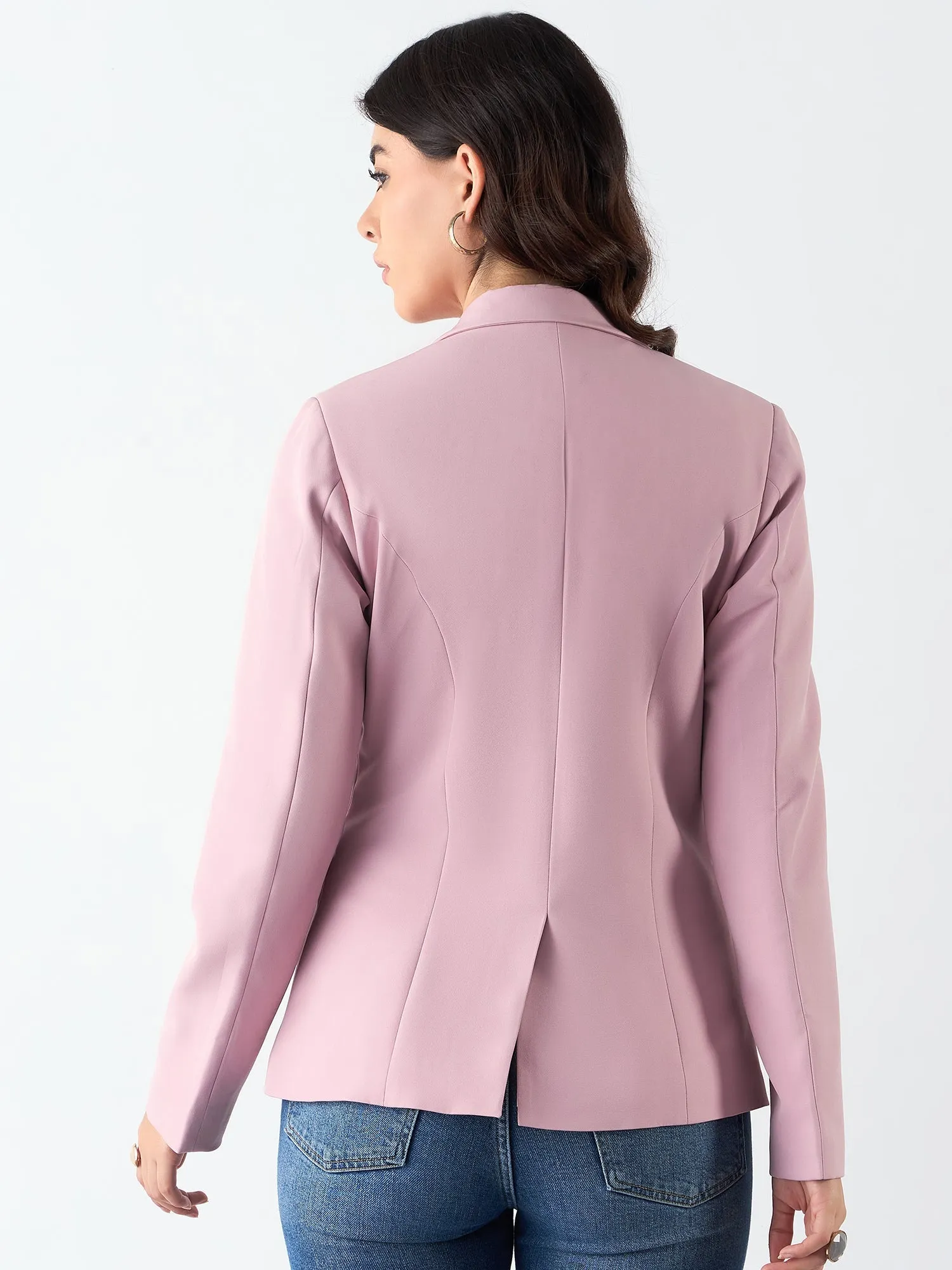 Pink Poly Viscose Notched Lapel Single Breasted Blazer