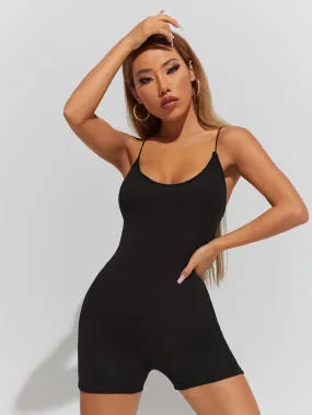 Plain Criss Cross Sleeveless Spaghetti Strap Short Women Unitards