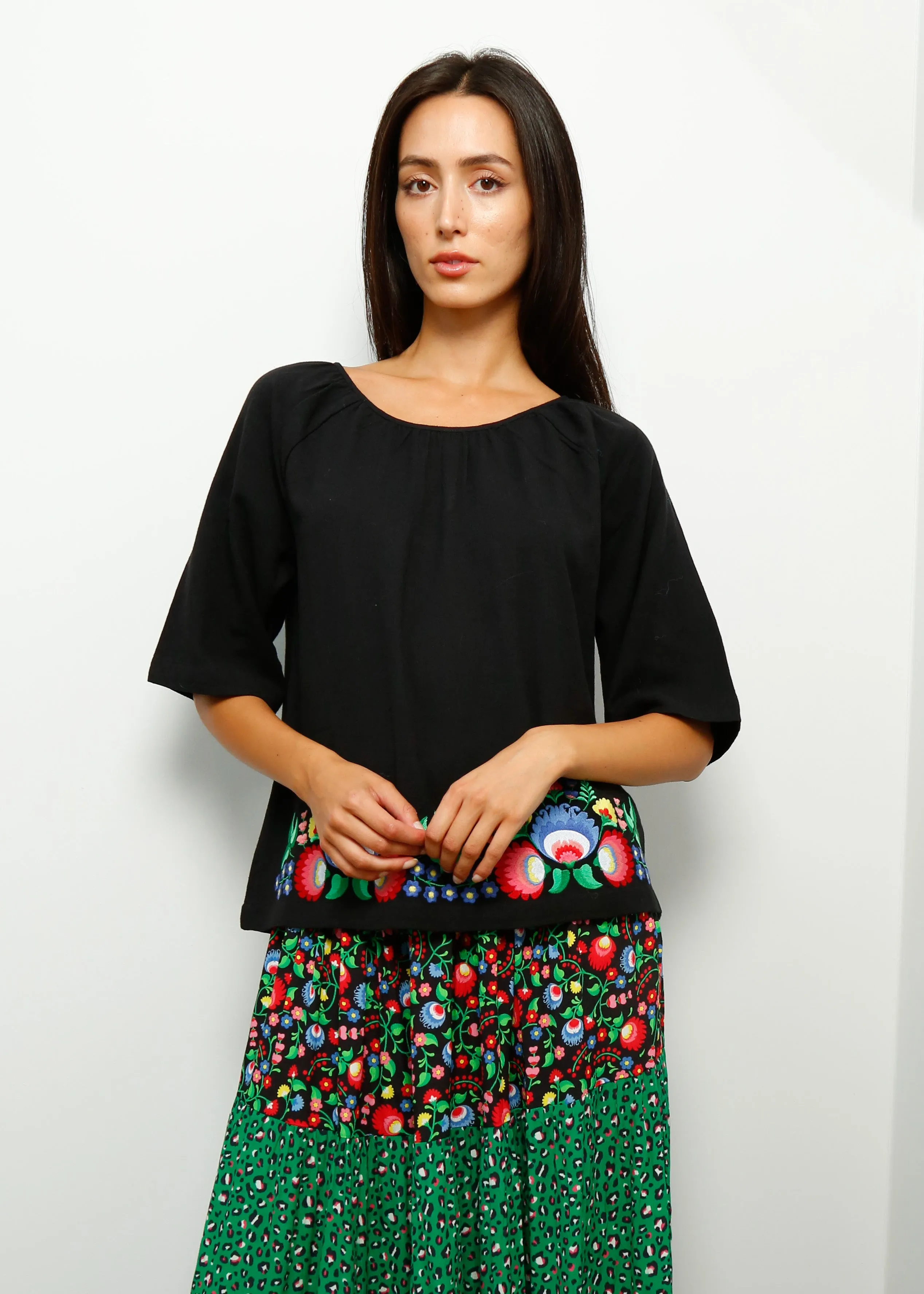 PPL Violet Top in Fire Flower Embroidery 01 Black
