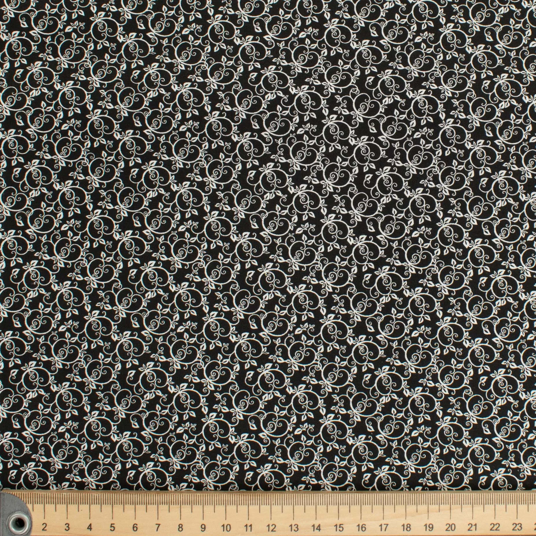 Quilter's Own White Vine Flutter on Black Design-3 Cotton Prints