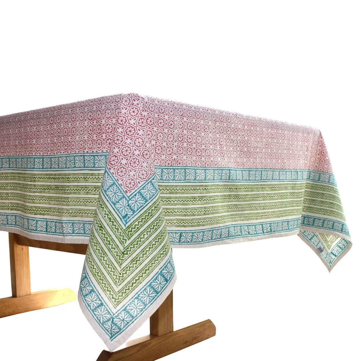 Red Floral Cotton Tablecloth 90 by 60 Sustainable Threads