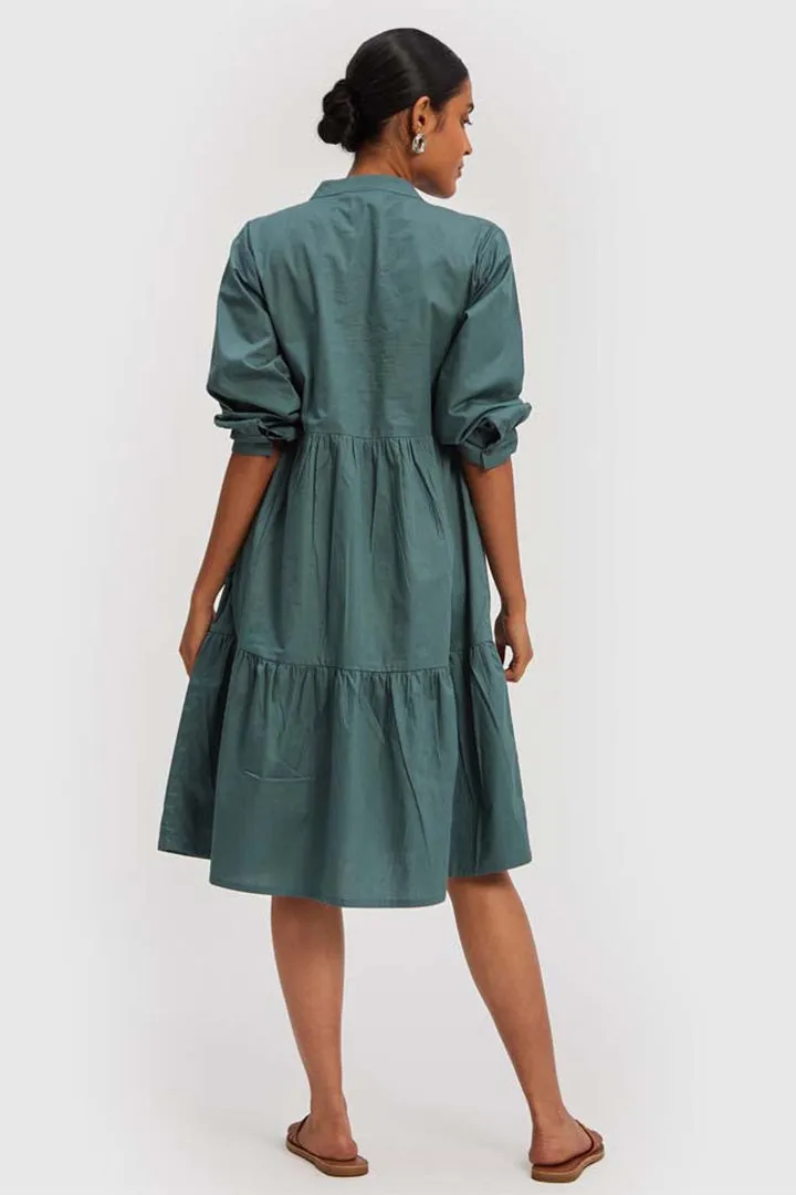 Ruched Green Midi Dress