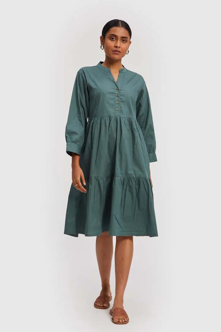 Ruched Green Midi Dress