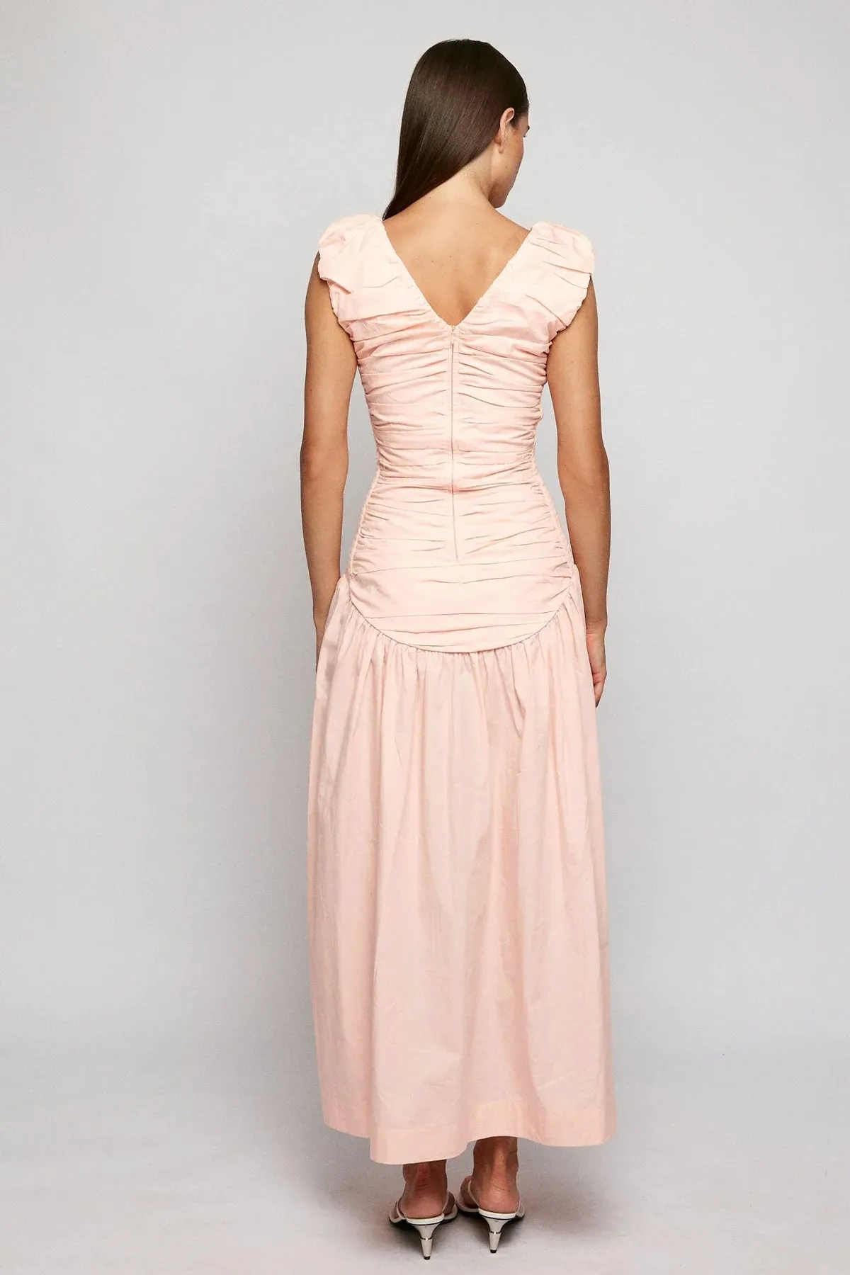 Ruched Low Hem Midi Dress | Primrose | Sustainable Cotton