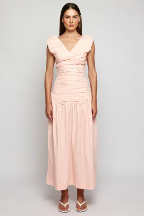 Ruched Low Hem Midi Dress | Primrose | Sustainable Cotton
