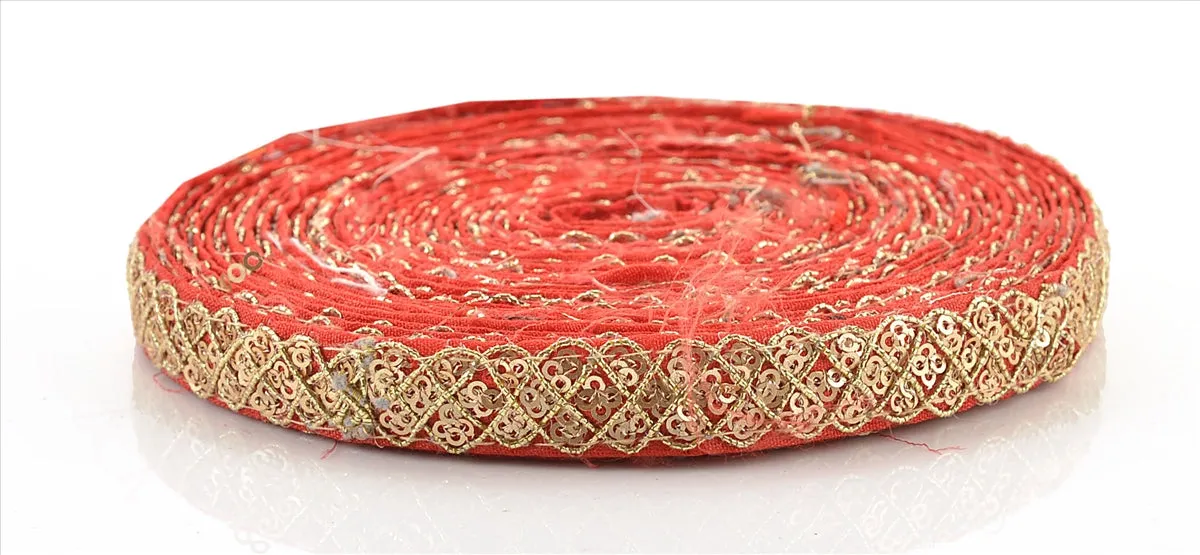 Sanskriti Embroidered Prom Dress Border 1 YD Trim Red Craft Lace Sequins Work