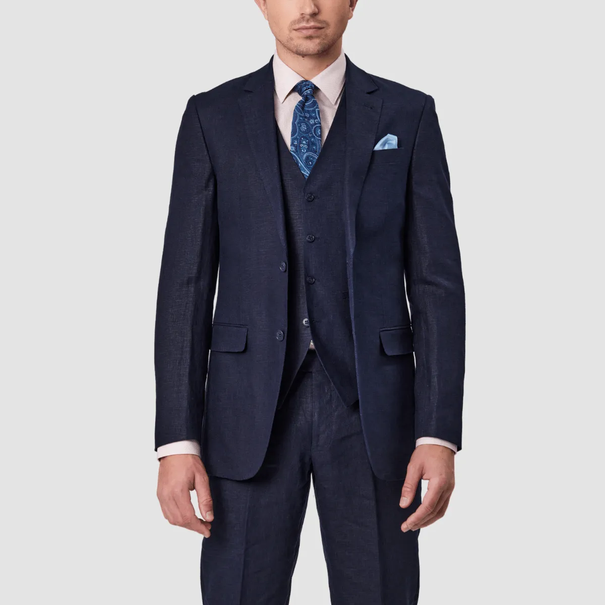 Savile Row Tailored Fit Mens Abram Linen Suit in Navy