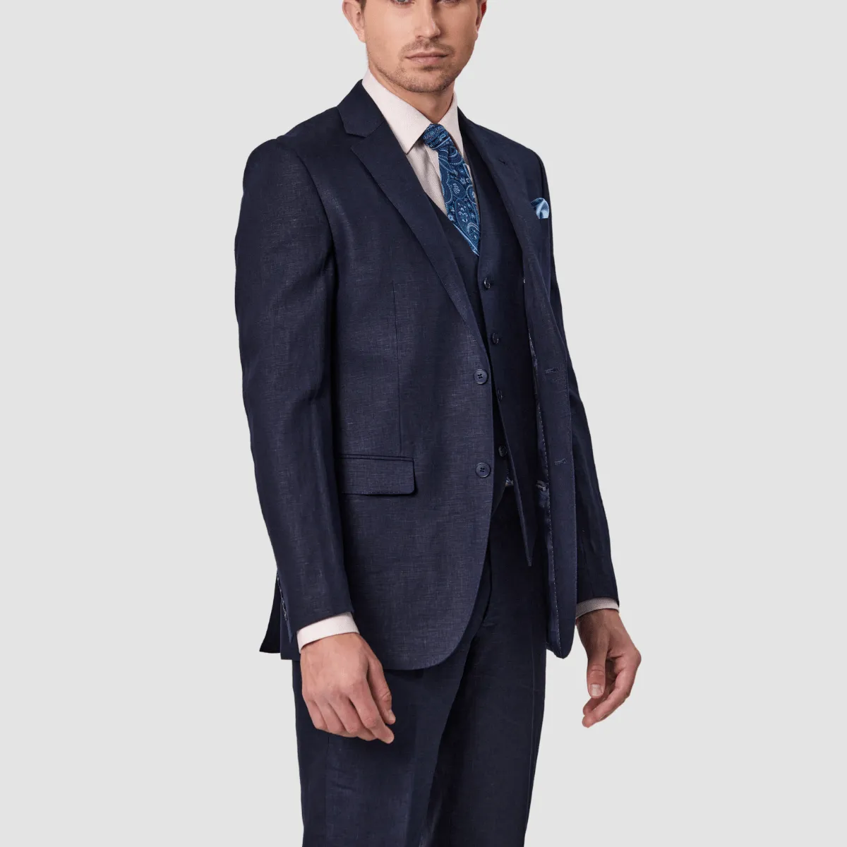 Savile Row Tailored Fit Mens Abram Linen Suit in Navy