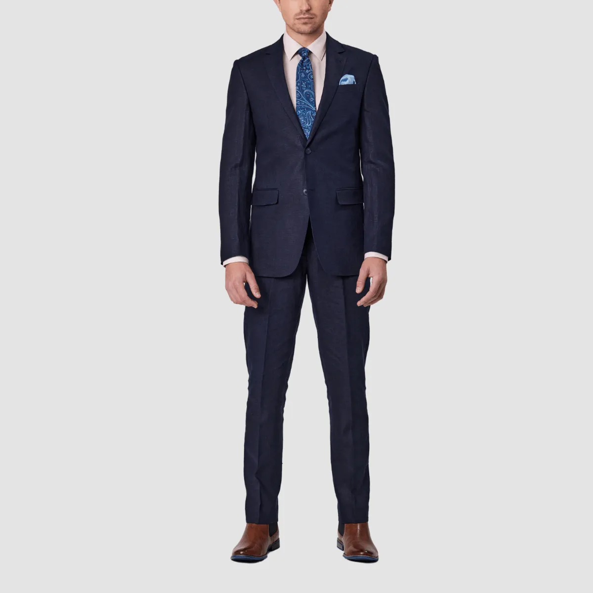 Savile Row Tailored Fit Mens Abram Linen Suit in Navy