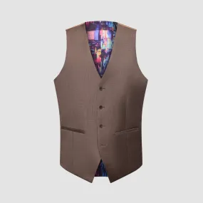 Savile Row Tailored Fit Mens Saul Vest in Latte Brown Wool