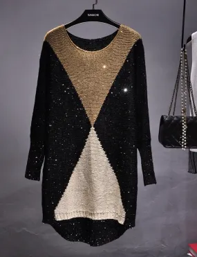 Sequined Patchwork Sweaters for Women