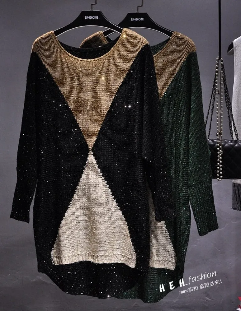 Sequined Patchwork Sweaters for Women