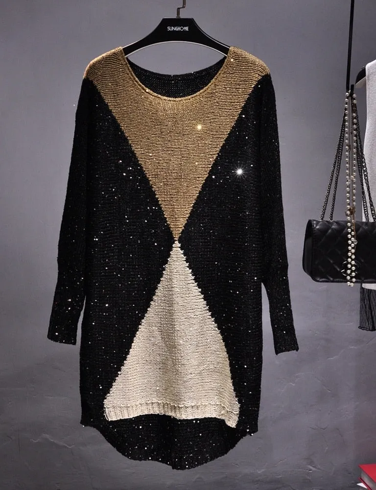 Sequined Patchwork Sweaters for Women