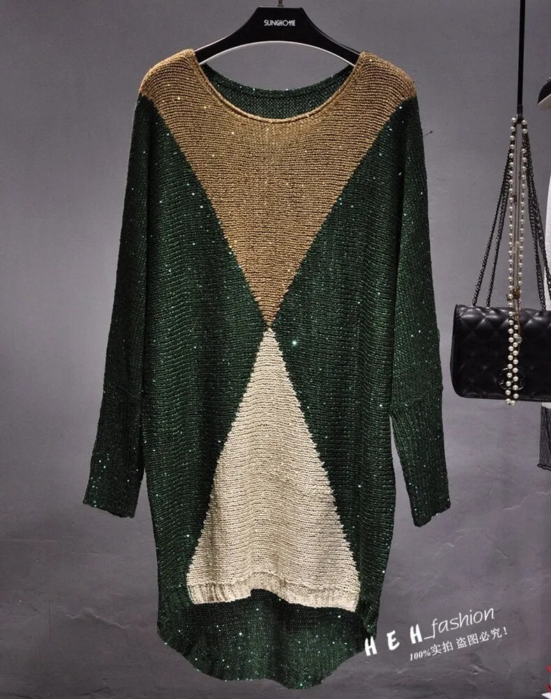 Sequined Patchwork Sweaters for Women
