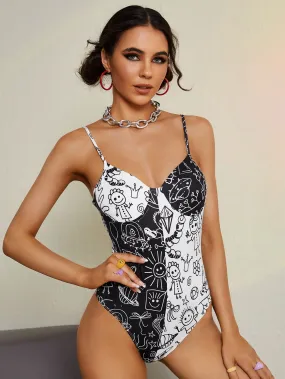 Sexy Colorblock Backless Sleeveless Spaghetti Strap Natural Women Bodysuit