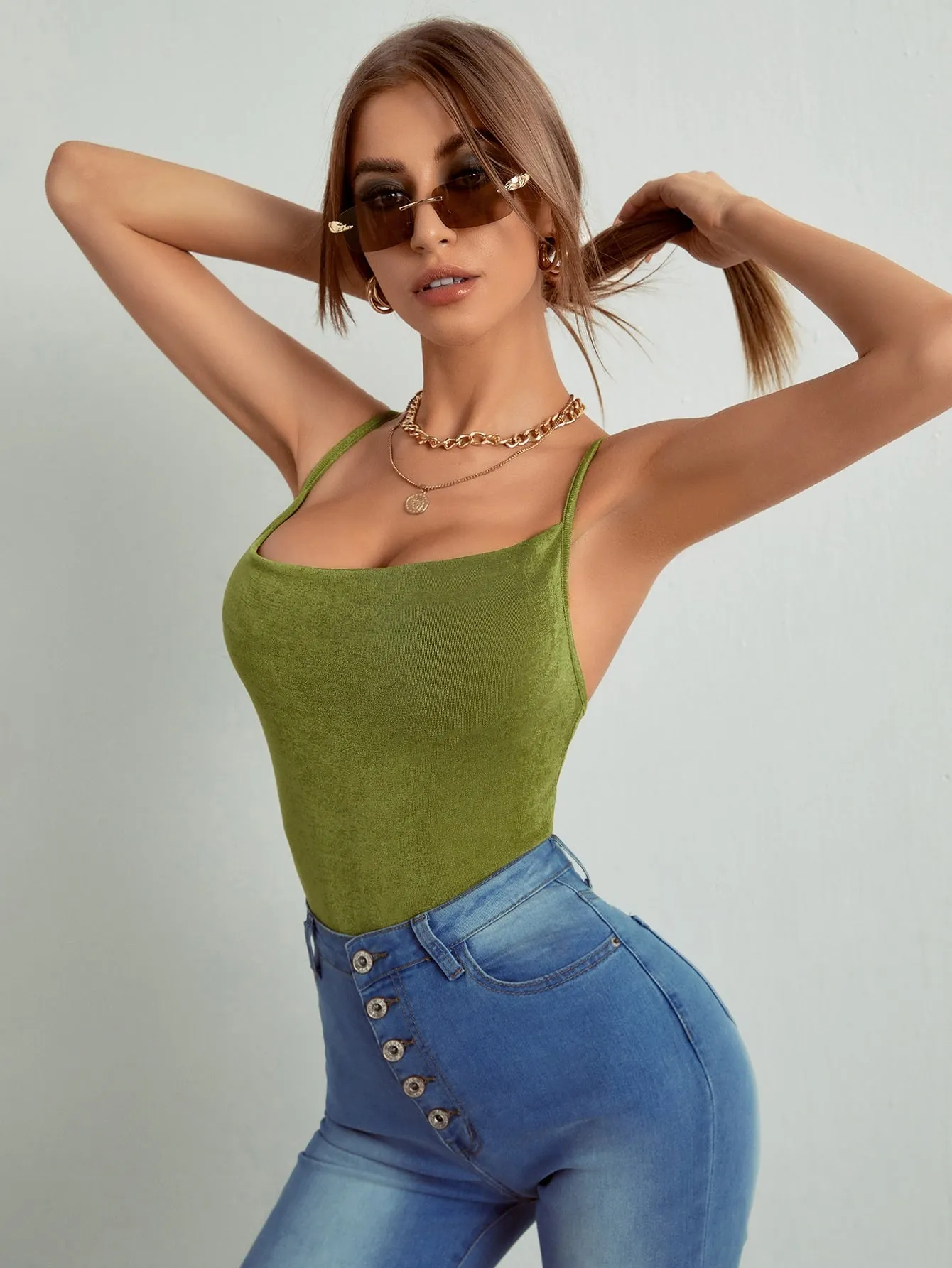 Sexy Plain Backless Sleeveless Spaghetti Strap Natural Women Bodysuit