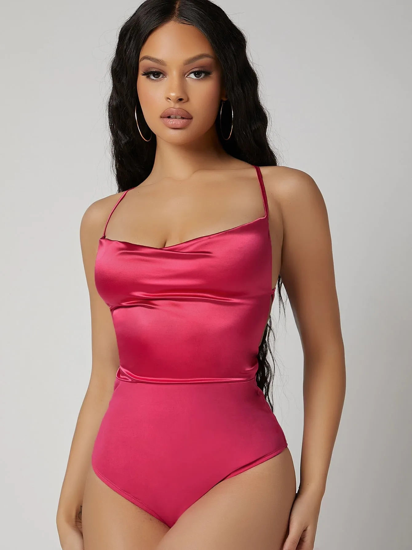 Sexy Plain Tie Back Sleeveless Spaghetti Strap Natural Women Bodysuit