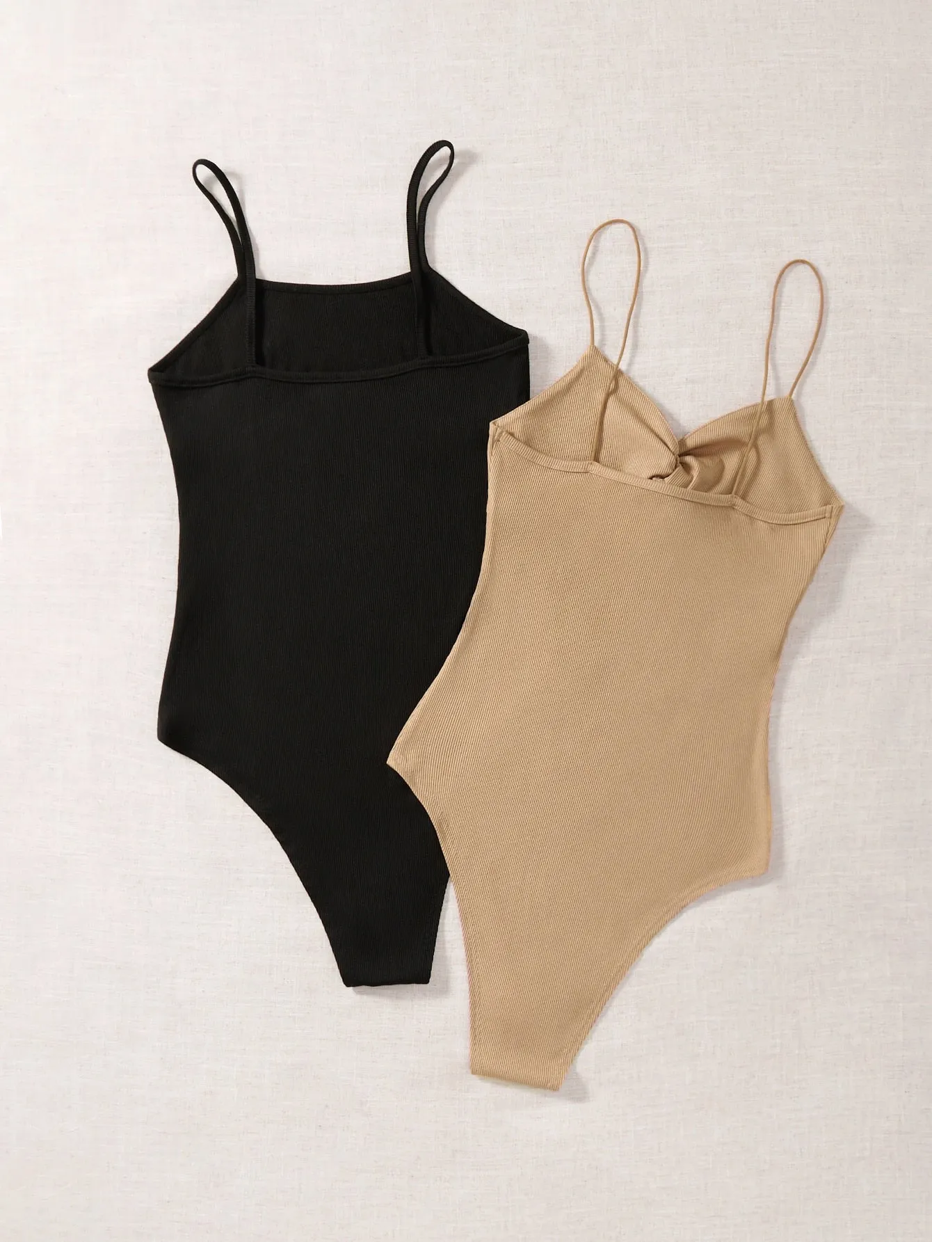 Sexy Plain Twist Sleeveless Spaghetti Strap Natural Women Bodysuit