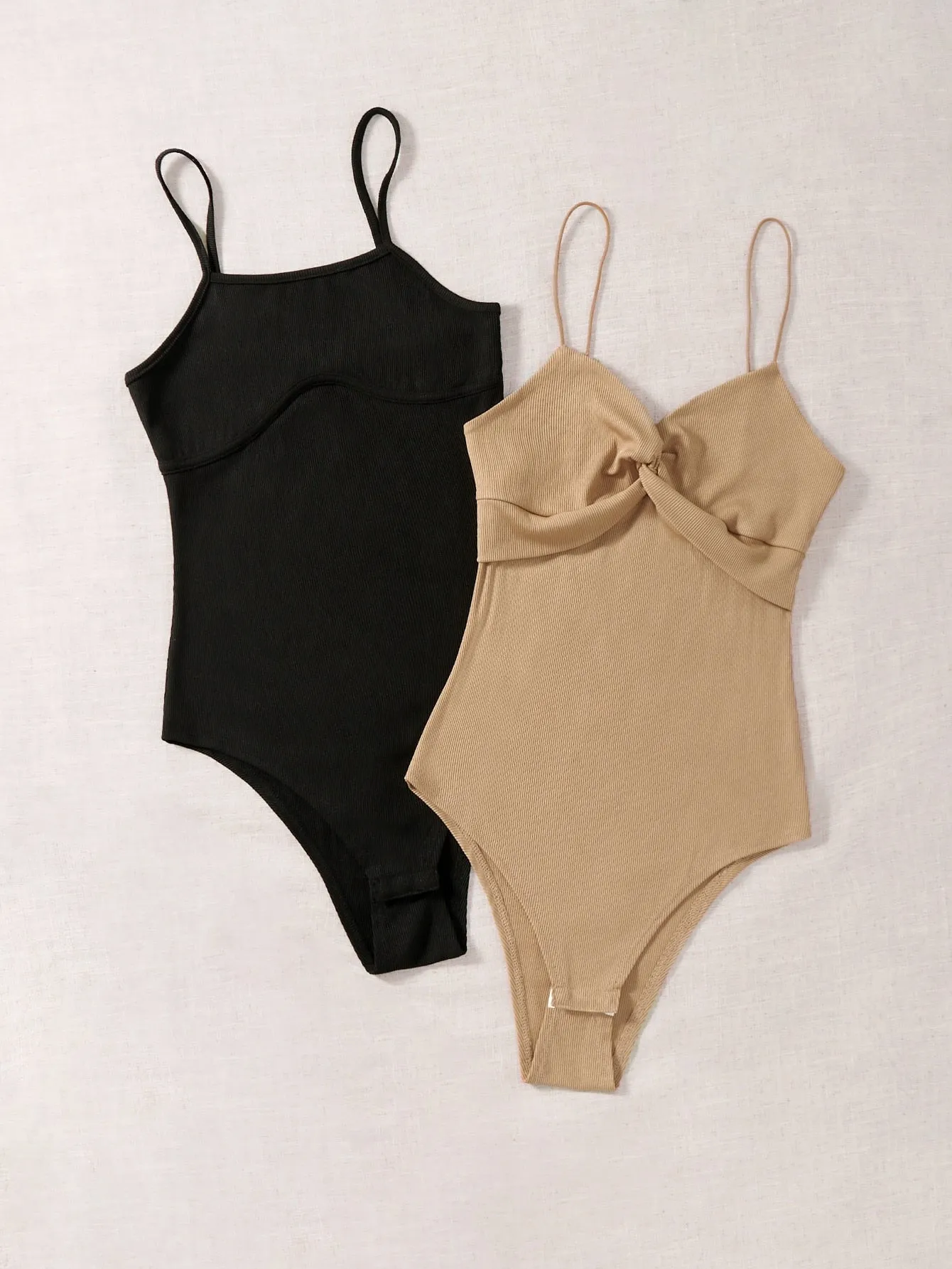 Sexy Plain Twist Sleeveless Spaghetti Strap Natural Women Bodysuit