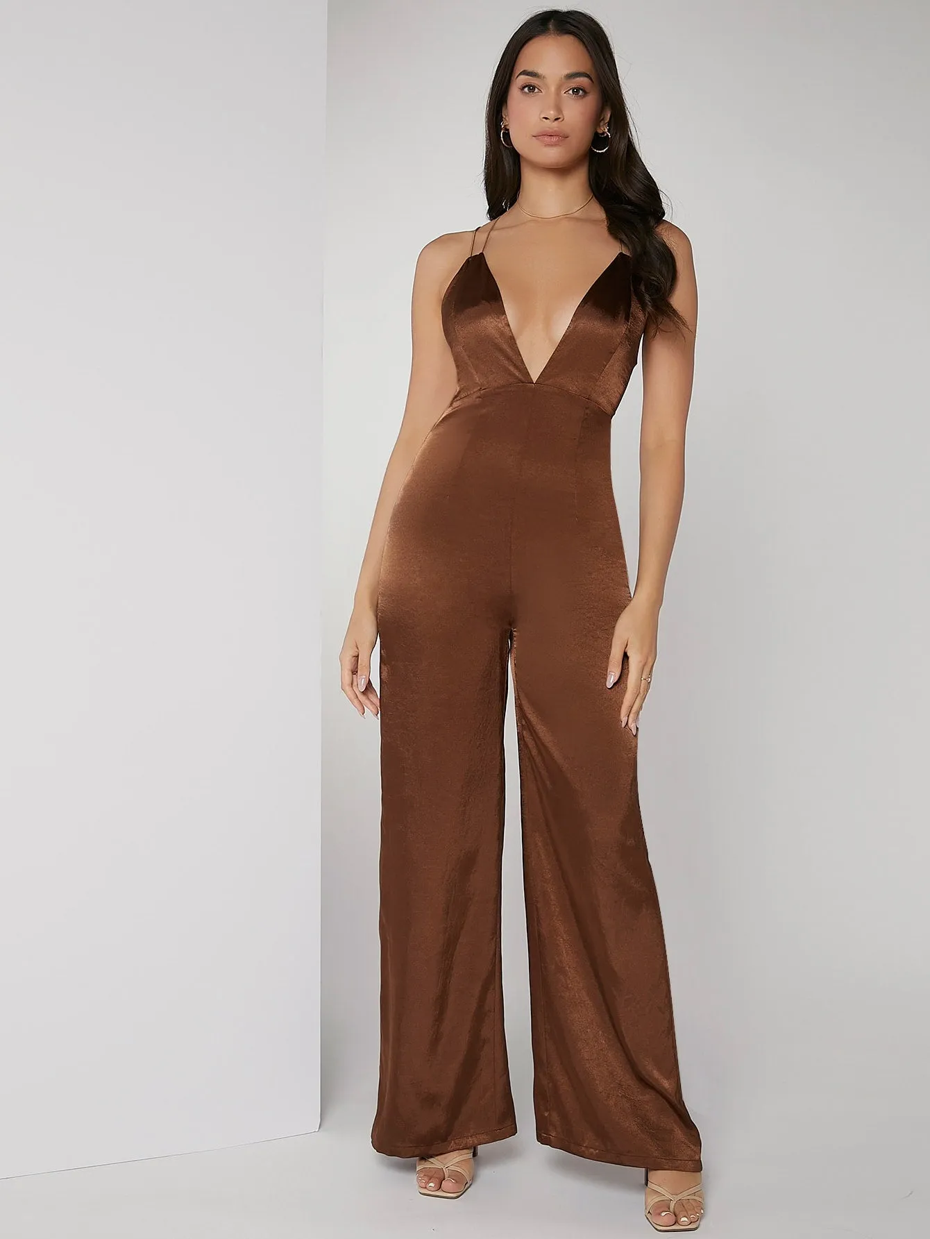 Sexy Plain Zipper Sleeveless Spaghetti Strap High Waist Long Women Jumpsuits