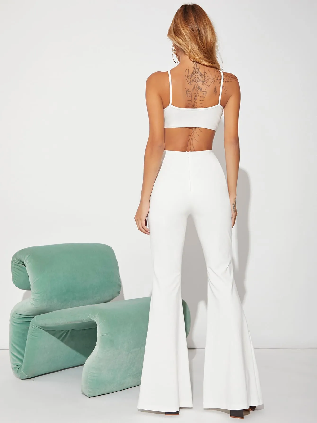 Sexy Plain Zipper Sleeveless Spaghetti Strap Natural Long Women Jumpsuit