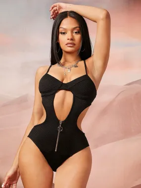 Sexy Plain Zipper Sleeveless Spaghetti Strap Natural Women Bodysuit