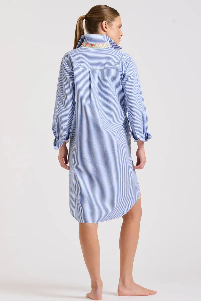 Shirty 'Popover Shirtdress' - Mid Blue Stripe/Floral Trim