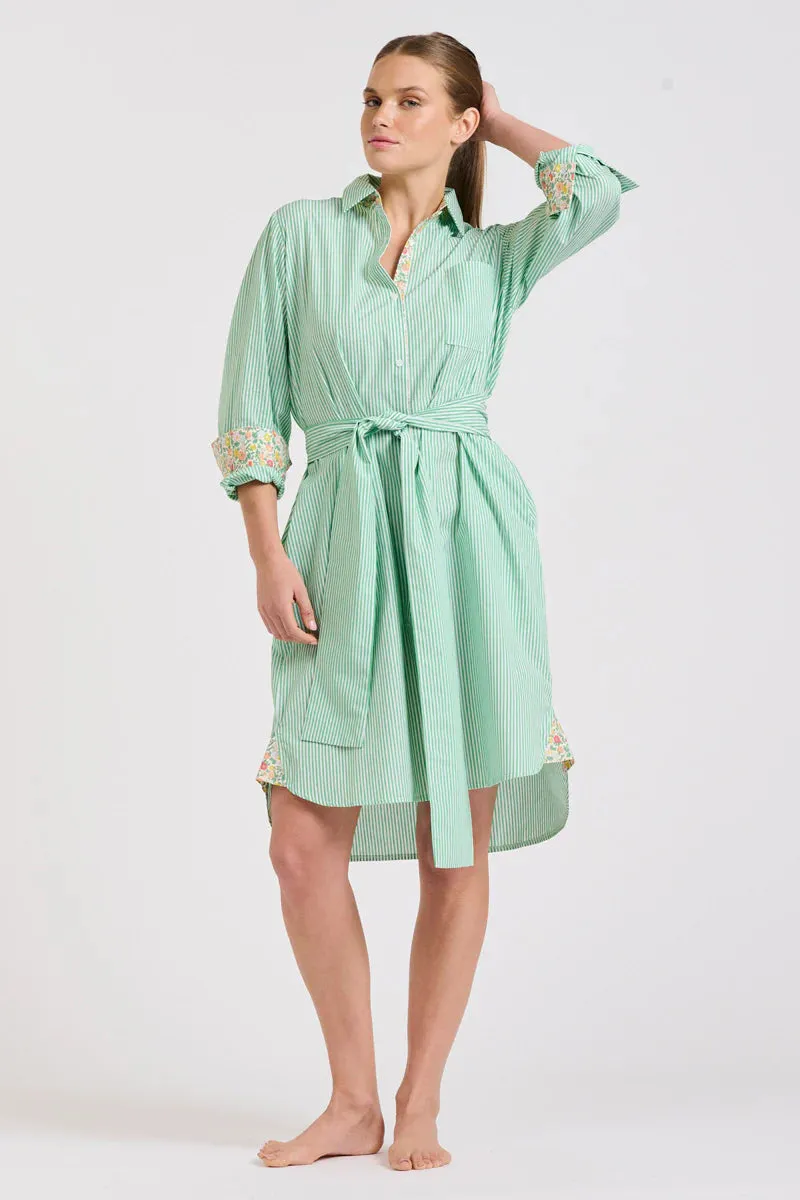 Shirty 'The Classic Shirtdress' - Green Stripe/Floral Trim