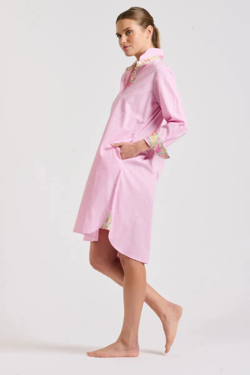 Shirty 'The Popover Shirtdress' - Pink Stripe/Floral Trim