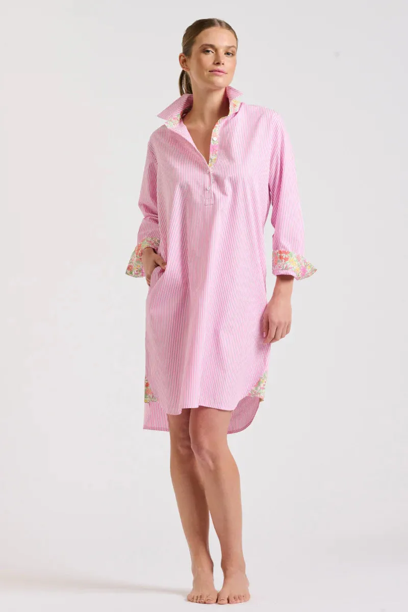 Shirty 'The Popover Shirtdress' - Pink Stripe/Floral Trim