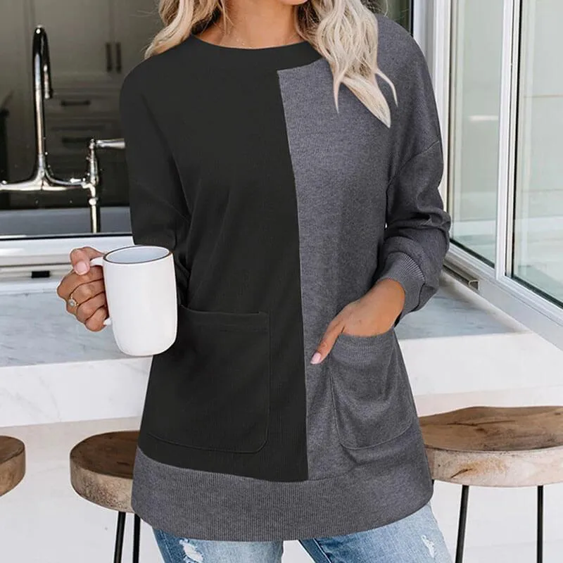 Simple Crewneck Colorblock Patchwork Sweater