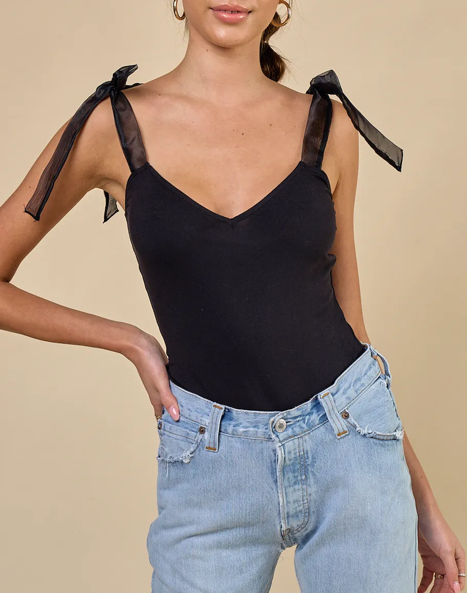 Sleeveless Organza Shoulder Strap Bodysuit