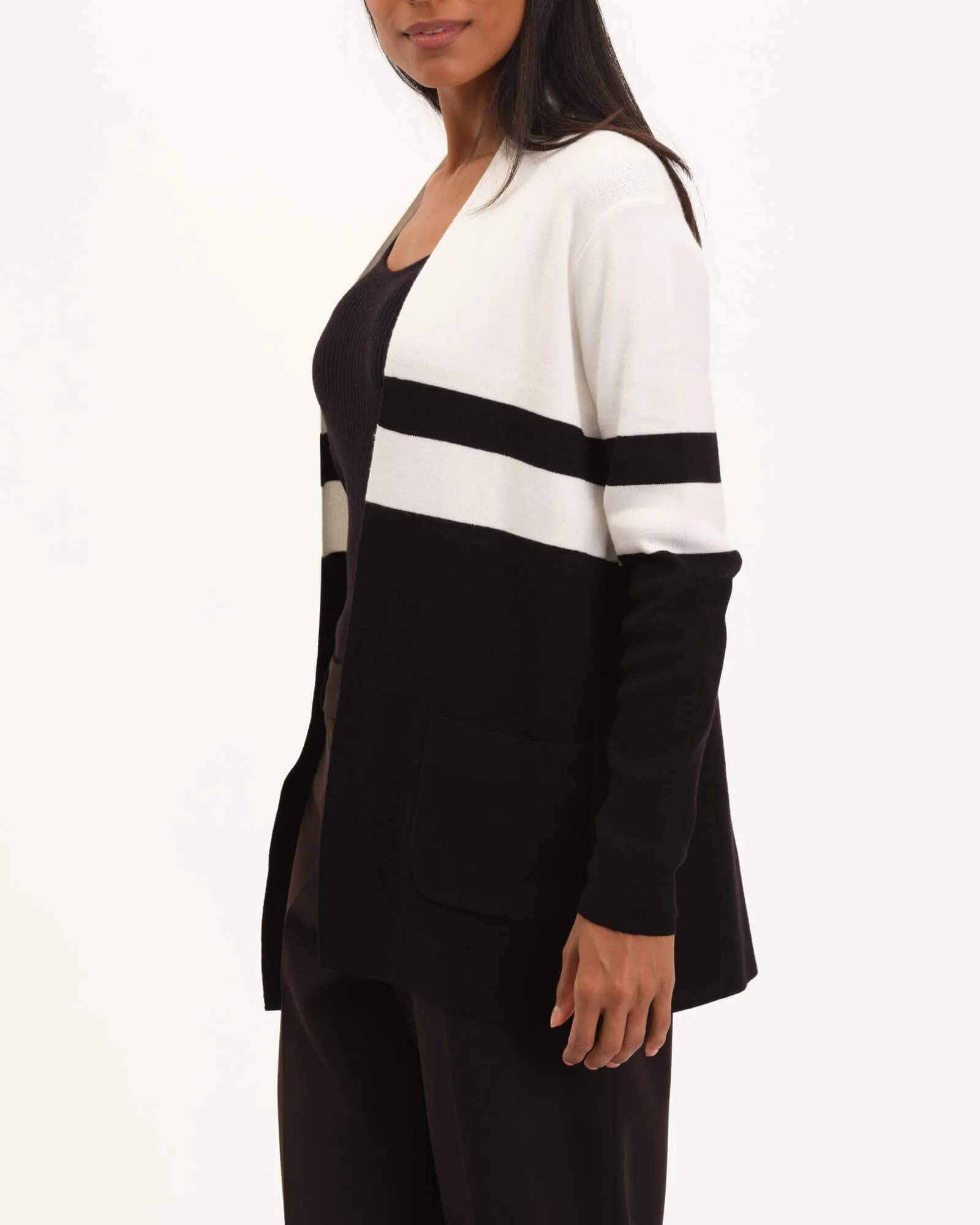Soft Intarsia Open Front Cardigan