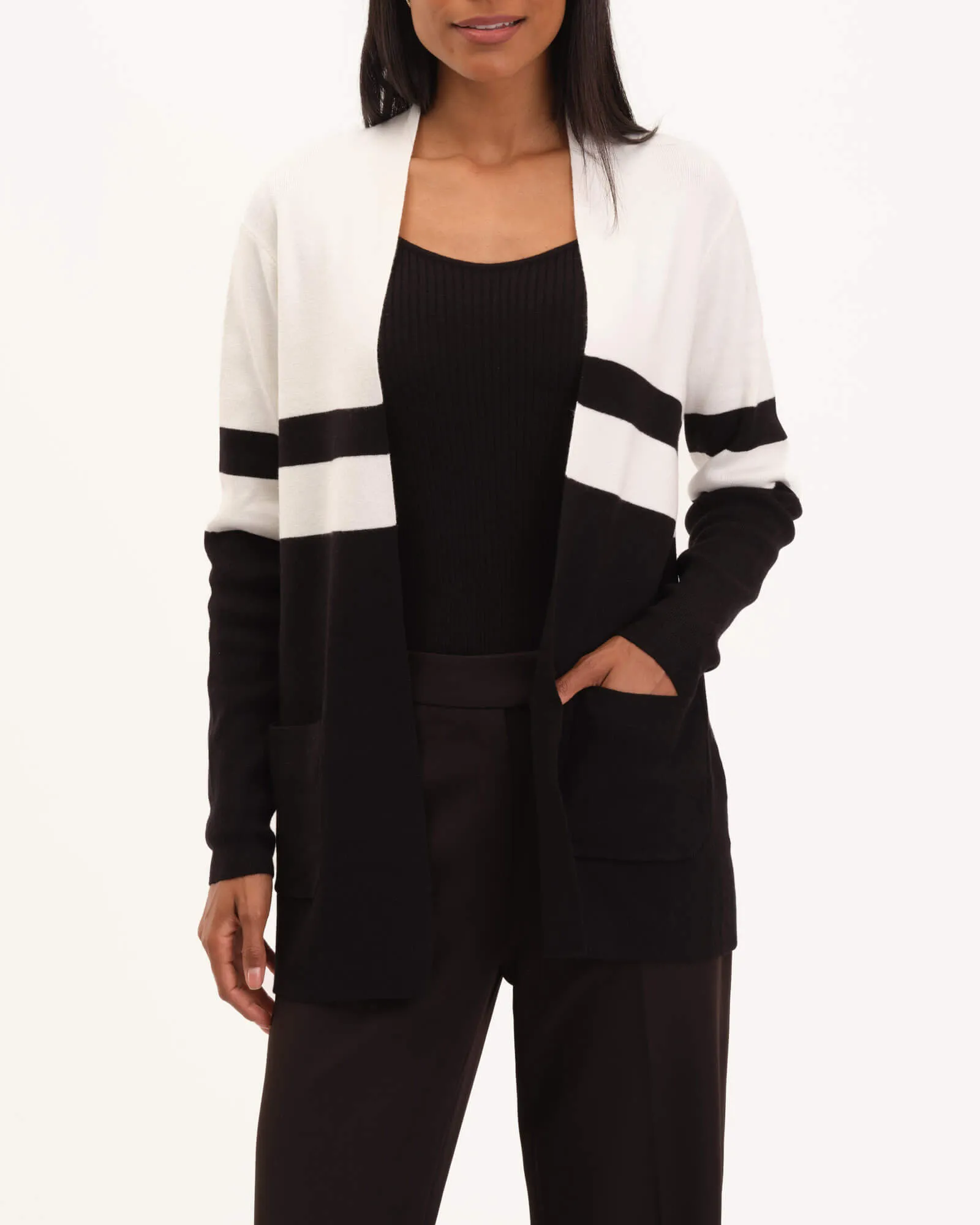 Soft Intarsia Open Front Cardigan