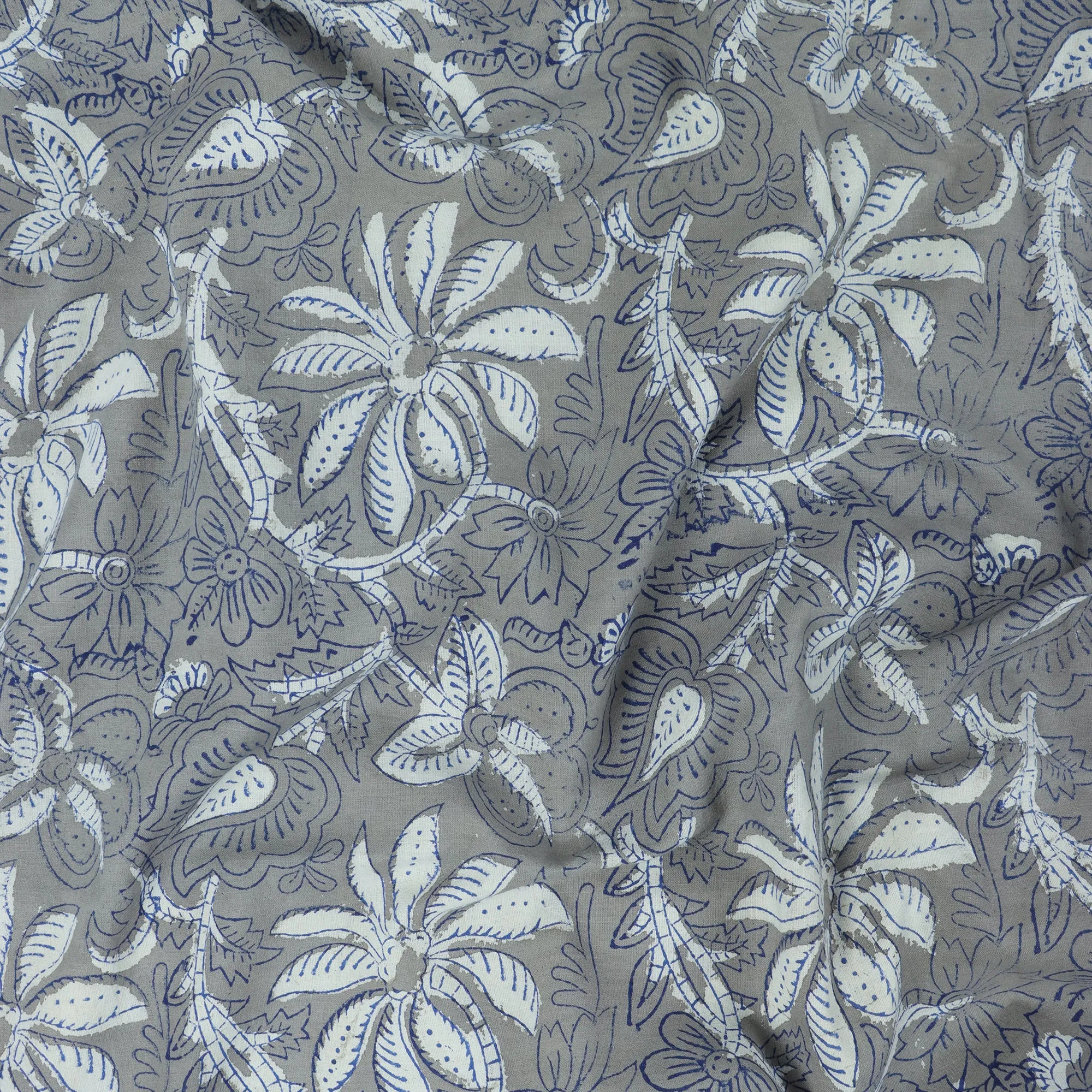 Soft White Hand Block Floral Dabu Print Fabric