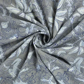 Soft White Hand Block Floral Dabu Print Fabric