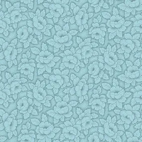 Stof Fabrics Colourflow Teal Flowers with Leaves Cotton Prints