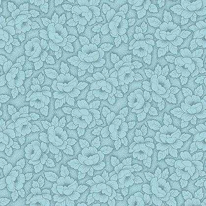 Stof Fabrics Colourflow Teal Flowers with Leaves Cotton Prints