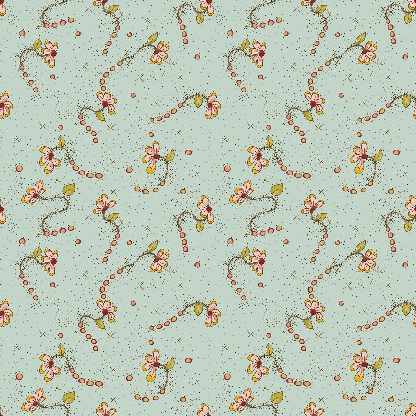 Stof Fabrics La Vie est Belle Vine on Turquoise-4 Cotton Prints
