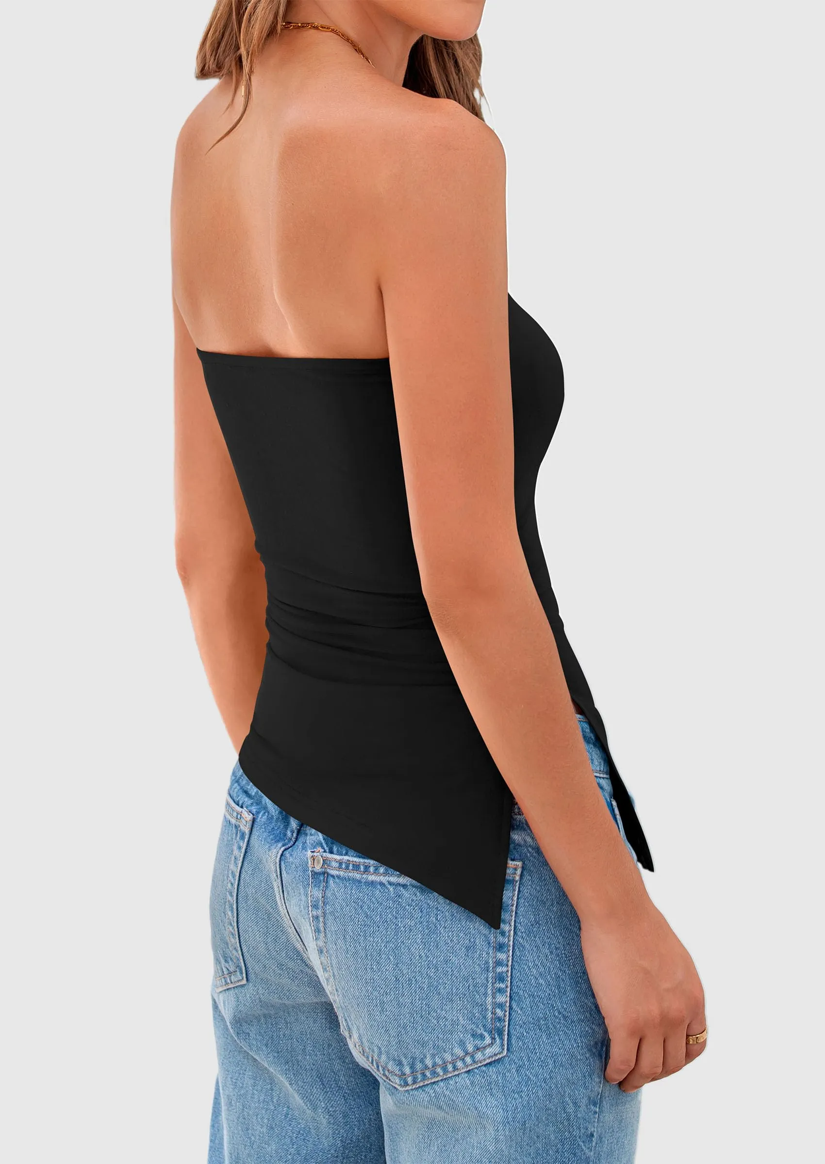 Strapless Ruched Asymmetric Bandeau Shirts