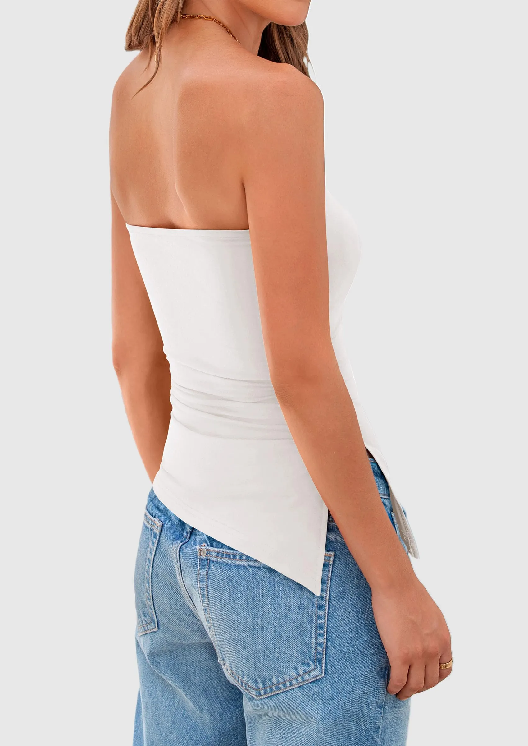 Strapless Ruched Asymmetric Bandeau Shirts