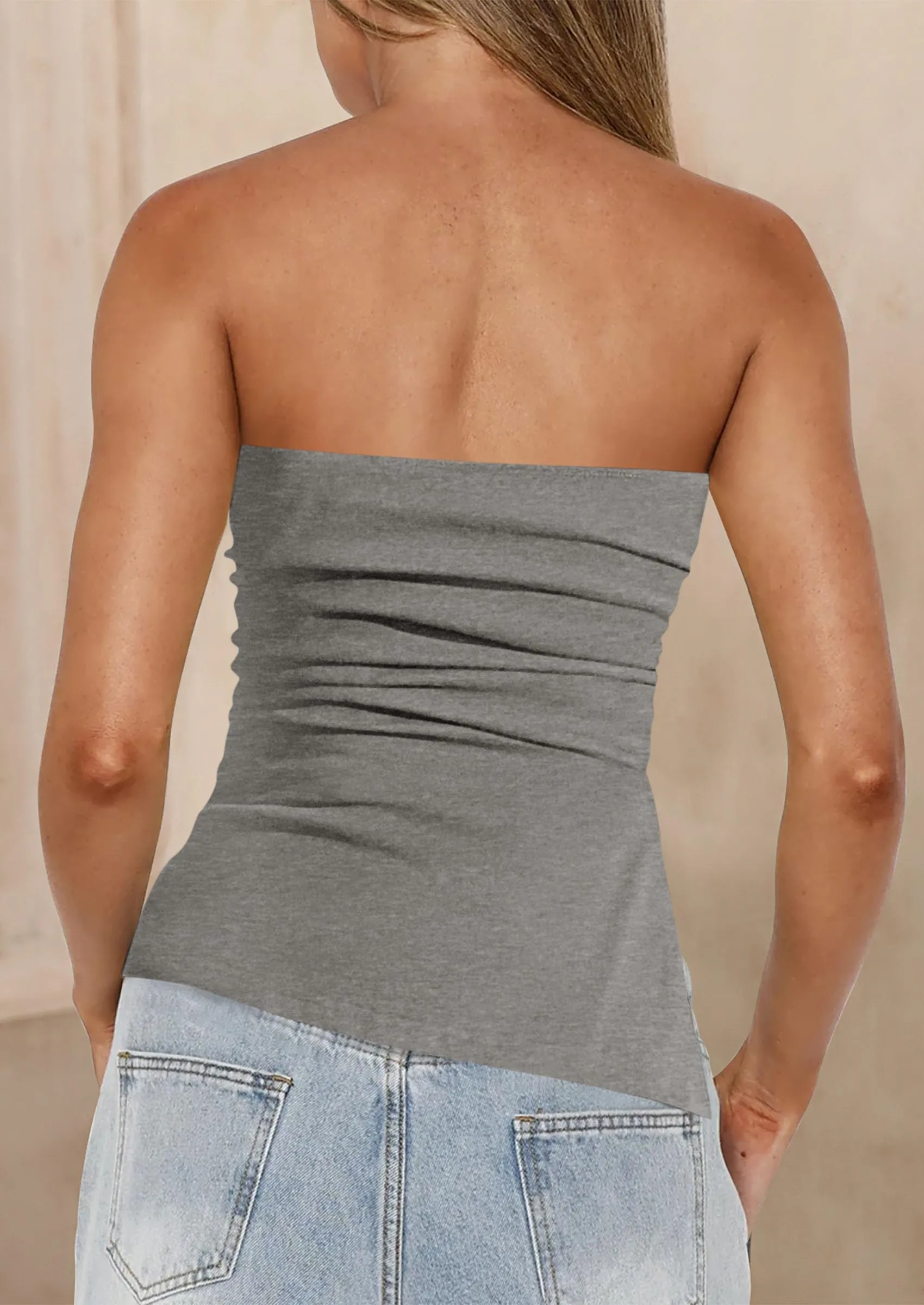 Strapless Ruched Asymmetric Bandeau Shirts