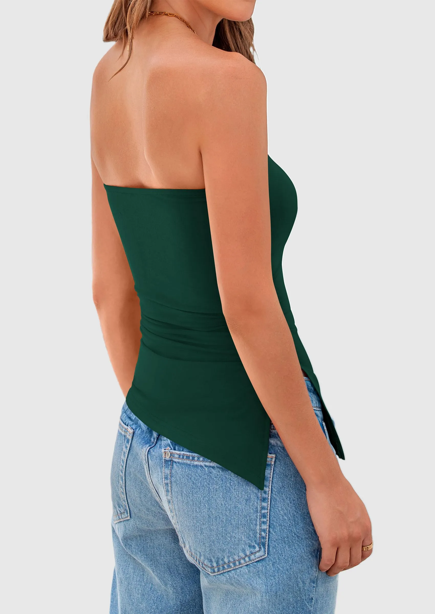 Strapless Ruched Asymmetric Bandeau Shirts