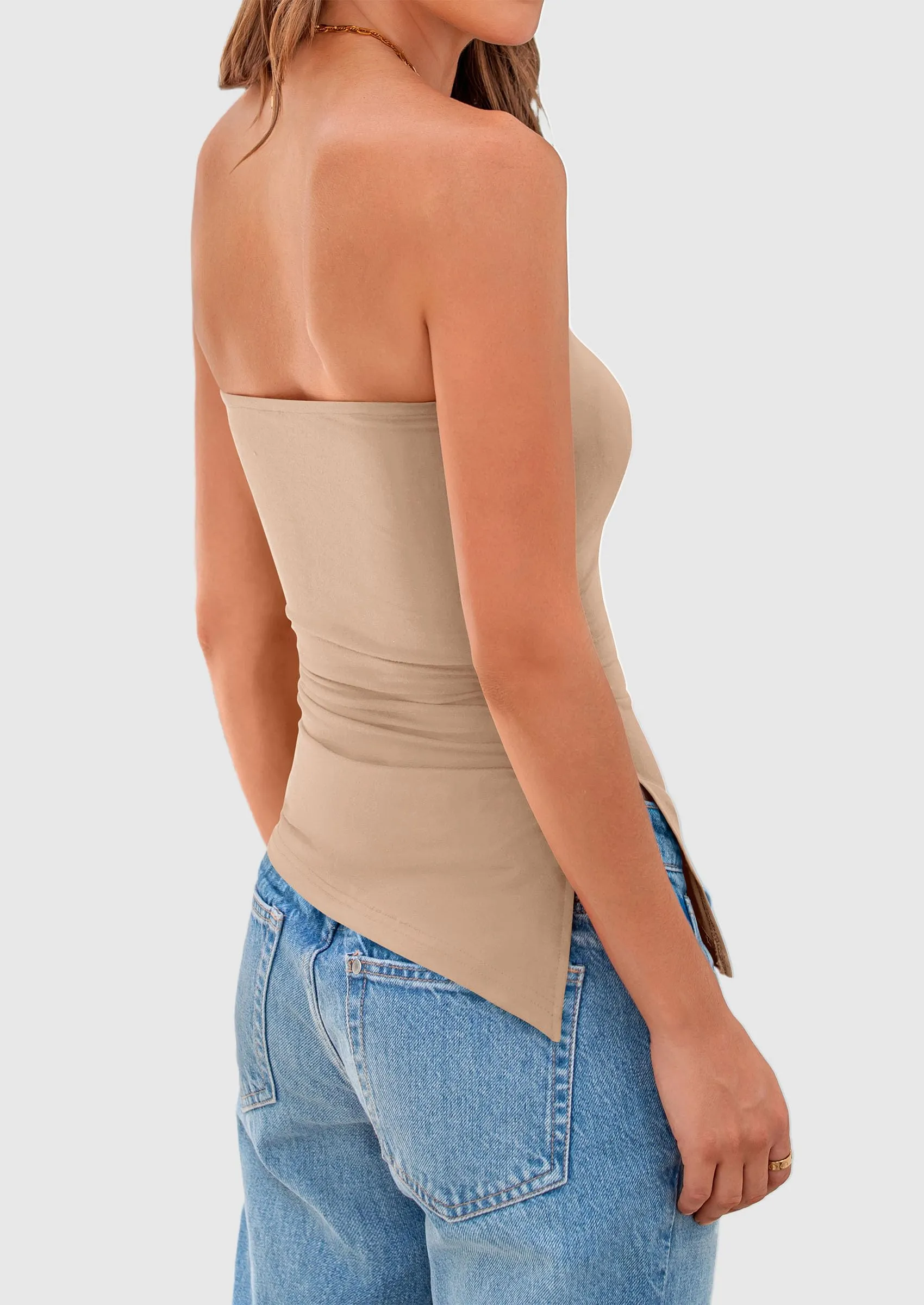 Strapless Ruched Asymmetric Bandeau Shirts