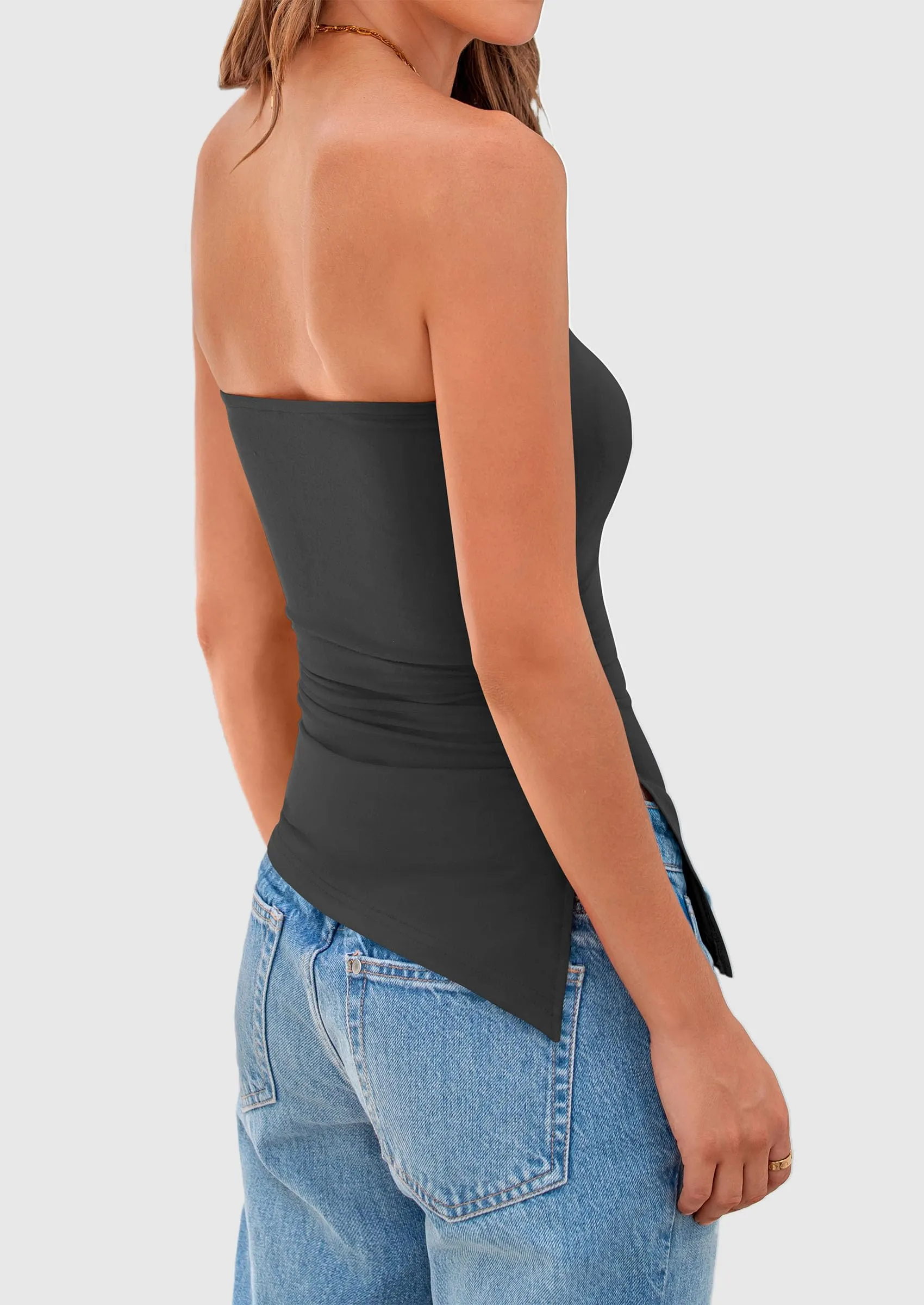 Strapless Ruched Asymmetric Bandeau Shirts