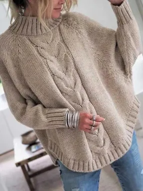 Stunncal Batwing Sleeve Half High Neck Twist Knit
