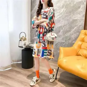 Summer Letter Print Mid Length Round Neck Short Sleeve Tops M 292356