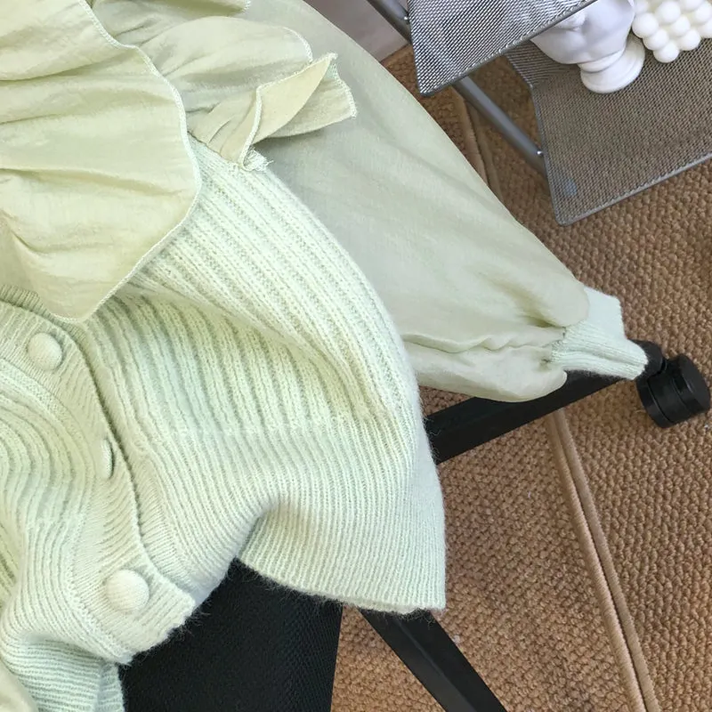 Sweet Ruffle-trimmed Patchwork Cardigan