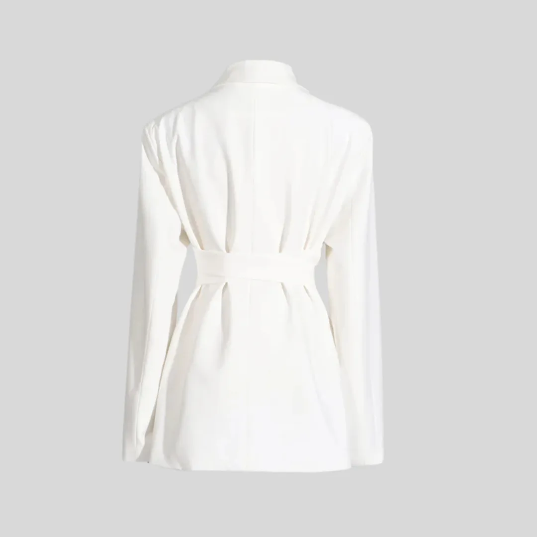 Tailored Blazer with Cross-Front Lapels - White